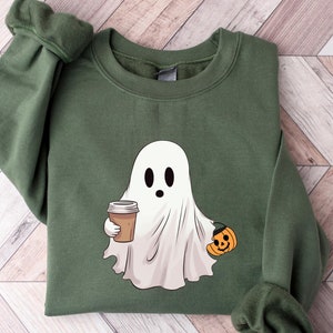 Halloween Ghost Sweatshirt, Ghost Sweatshirt, Little Ghost Coffee Shirt, Halloween Costume,Cute Ghost Shirt,Spooky Season Shirt,Ghost Pumkin