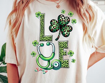 Camiseta del Día de San Patricio con una enfermera afortunada, camiseta con trébol para enfermeras irlandesas, ropa de enfermera irlandesa, sudadera de la suerte para enfermeras, camiseta de la suerte