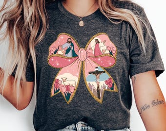 Pink Coquette Bow Easter Shirt, Coquette Easter Jesus Tshirt, Coquette Bible Verse T-Shirt, Coquette Christian Gifts, Cute Bow Religious Tee