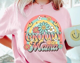 Groovy Mama Shirt, Cute Rainbow Groovy Mama Shirt, Groovy Shirt, Groovy Birthday Party Outfit, Groovy Tee, Hippie Shirt, Groovy Mom Gift
