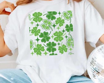 St. Patrick's Day Shamrock Shirt, Cute Shamrock Clover Sweater for Women, Aesthetic St. Patty's Day Shirt, Tie Dye Shirt, Cute Clover Tshirt