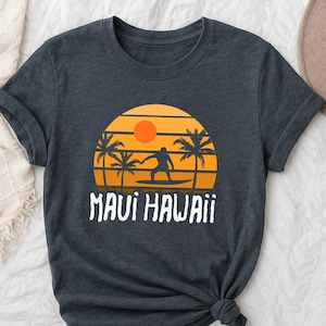 Maui Hawaii Shirt, Vintage Surf Top, Sunset Palm Tree Graphic Tee, Retro Hawaiian Shirt for Women, Tropical Vacation Shirt, Beach Gift Idea