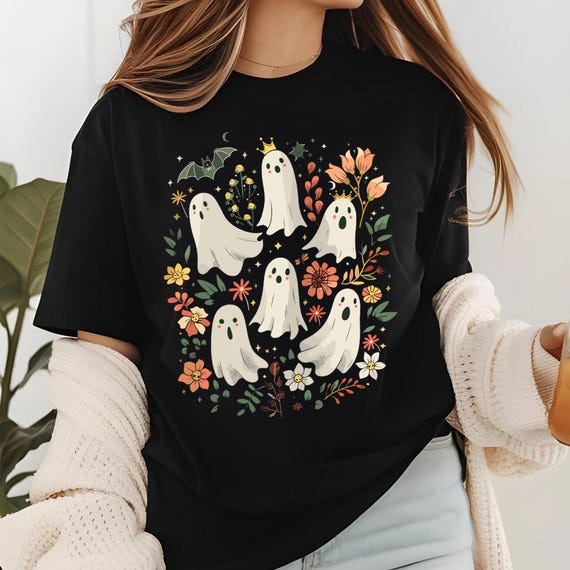 Cute Ghost T-Shirt | Floral Halloween Shirt | Spooky Season Tee | Fun Ghost Squad Design | Whimsical Fall Outfit | Halloween Aesthetic