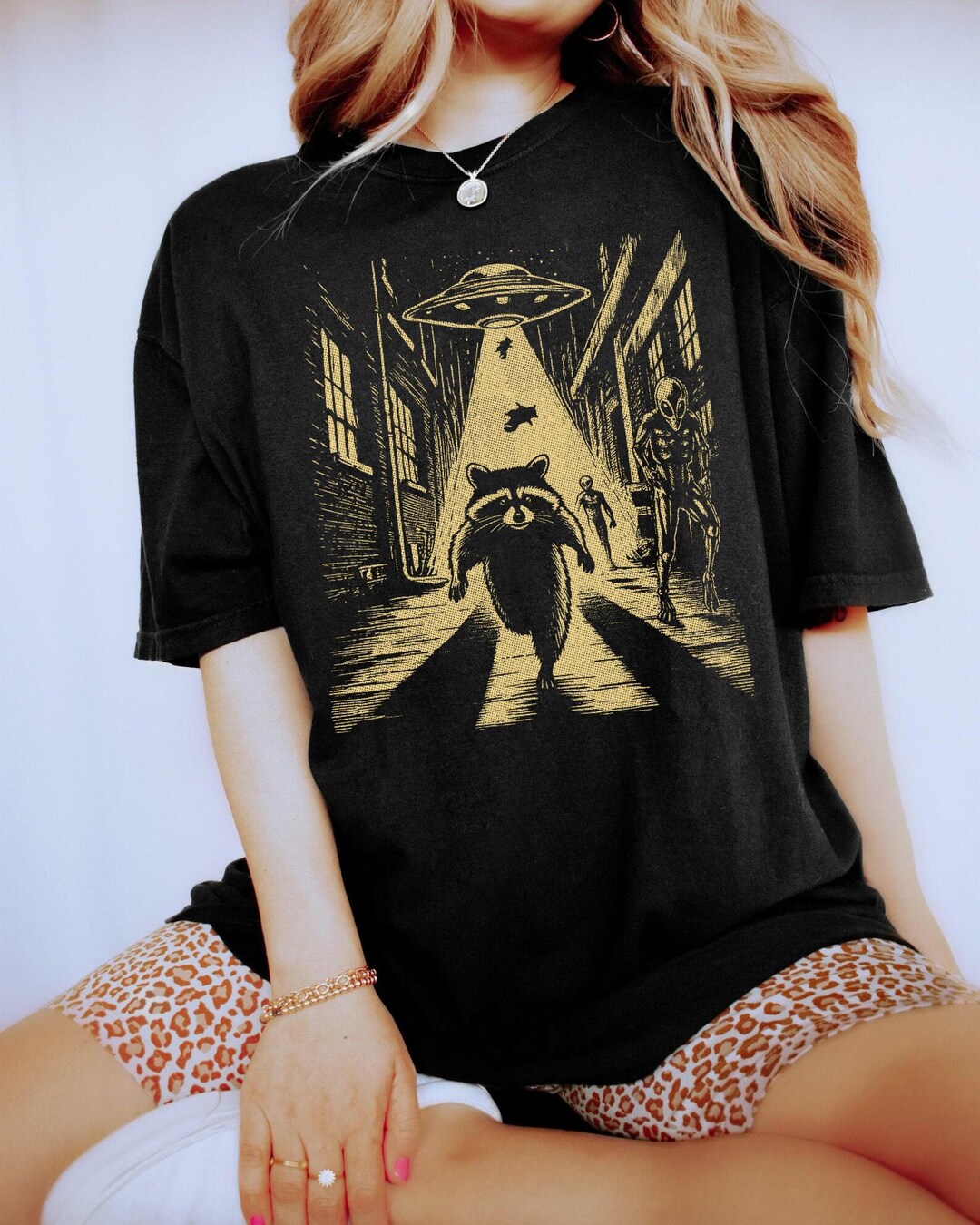 Alien Abduction Raccoon T-shirt | UFO Graphic Tee | Vintage Space ...