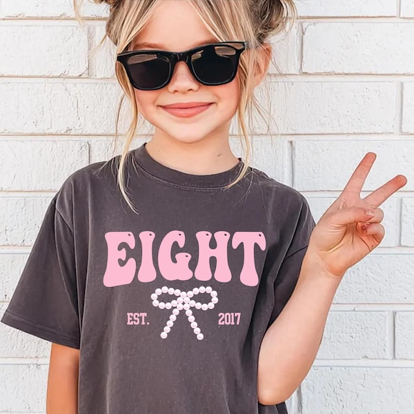 8th Birthday Shirt: Pink Bow, Youth Tee - Girls' Party Top