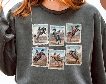 Vintage Rodeo Stamp Sweatshirt, Western Cowgirl Crewneck