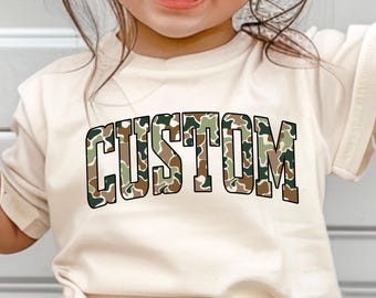 Camo Custom Kids Name Shirt, Camouflage Toddler T-shirt, Personalized Kids Tee, Baby Bodysuit, Custom Baby Onesie, Matching Brother Outfit