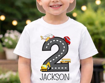 Personalized Birthday Toddler Shirt, 2nd Birthday Shirt, Transportation Birthday Shirt, Custom Birthday Boy Shirt, Birthday Party Shirt