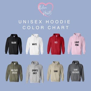 a group of different colored hoodies with the words unisex hoodie color