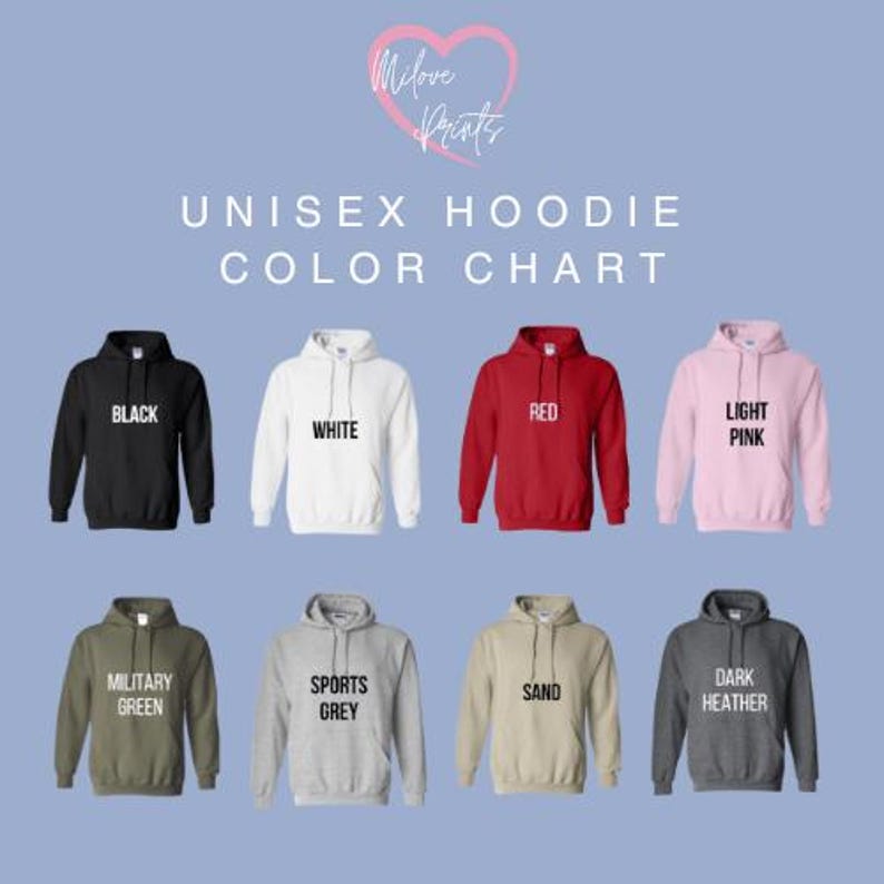 a group of different colored hoodies with the words unisex hoodie color