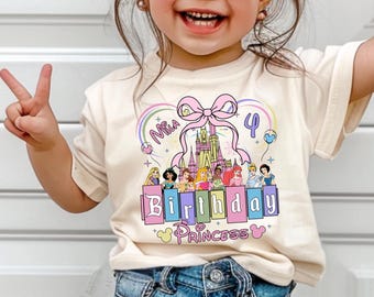 Custom Name Age  Princess Coquette Bow Birthday TShirt, Personalized Birthday Girl Tee, Castle Toddler, Princess Gift