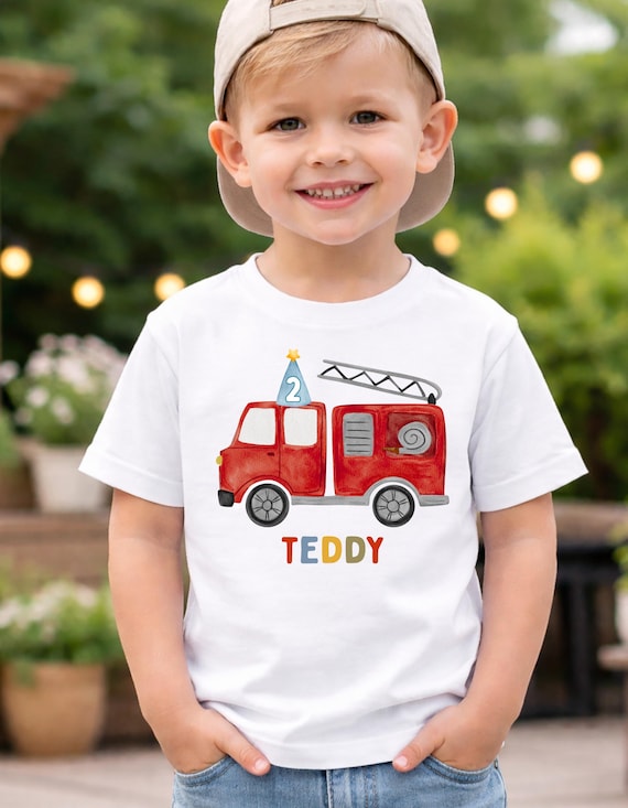 Fire Truck Birthday Toddler Shirt, Boy Birthday Shirt, Fire Engine Party, Truck Birthday Shirt, Custom Toddler Shirt ,Vehicle Birthday Shirt