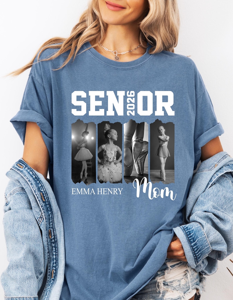 Camiseta personalizada para mamás de baile senior 2026, camiseta personalizada con foto y nombre de bailarina, camiseta para amantes del baile, camiseta personalizada para mamás de equipo, camiseta para recital de baile imagen 3