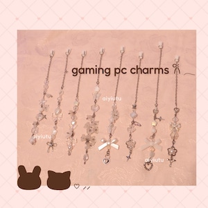 white angels | gaming pc charm accessories | white, silver, ribbons, bows, stars, hearts, ocean, dreamy | magnetic