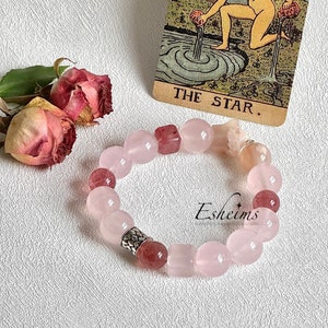 Starlight Hope-„Dreams Come True”, Sakura Star Agat, Kwarc różowy, Prezent na szczęście, Bransoletka z kryształowymi kamieniami leczniczymi, Prezent dla przyjaciela
