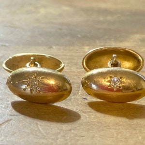 Victorian/Edwardian 14kt. & 18kt. Gold and Old Mine Cut Diamond Cufflinks-Antique
