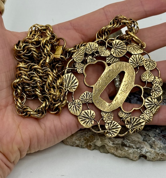 Vintage Alva Museum Replica Pendant and Chain With Holly Hock 