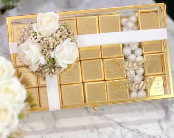 Lembrancinhas de Chocolate Personalizadas para Casamento: Caixa de Vidro, Chocolates Personalizados