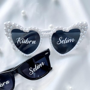 Personalisierte Braut Sonnenbrille, Benutzerdefinierte Perlen Sonnenbrille für die Braut, Braut Herz Sonnenbrille, Bachelorette Sonnenbrille, Brautjungfer Geschenke,