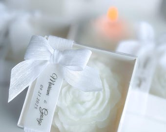 Personalized Peony Scented Candle Favor: Wedding, Baptism, Bridal Shower Gift