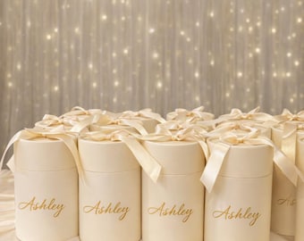 Personalized Empty Favor Box: Ivory Cylinder with Gold Foil Initials