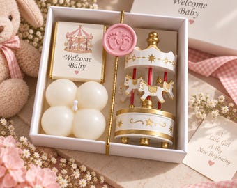 Personalized Carousel Baby Shower Gift Box, Welcome Baby Favor Set (Handmade)