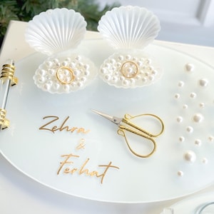 Personalized Glass Engagement Tray Set: Pearl Wedding Keepsake