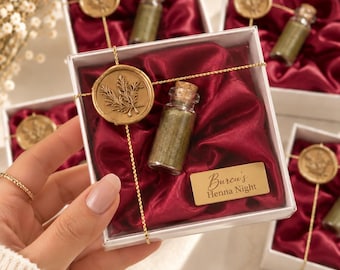 Personalized Henna Night Favor Box, Satin Scrunchie, Mini Henna Bottle (Turkish Wedding)