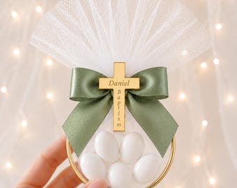 Personalized Baptism Favors: Gold Cross, Sugar Almonds