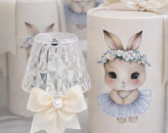 Personalized Mini Lamp Party Favor: Cylinder Box, Christening Gift