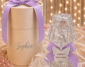 Personalized Cylinder Favor Box with Mini Lamp: Quinceanera, Mis Quince Anos Party Favors