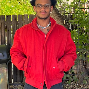 親*人様 80s wool rich USA製　wool bomber jack Rare Vintage Members Only Wool Cream Bomber Jacket Racer