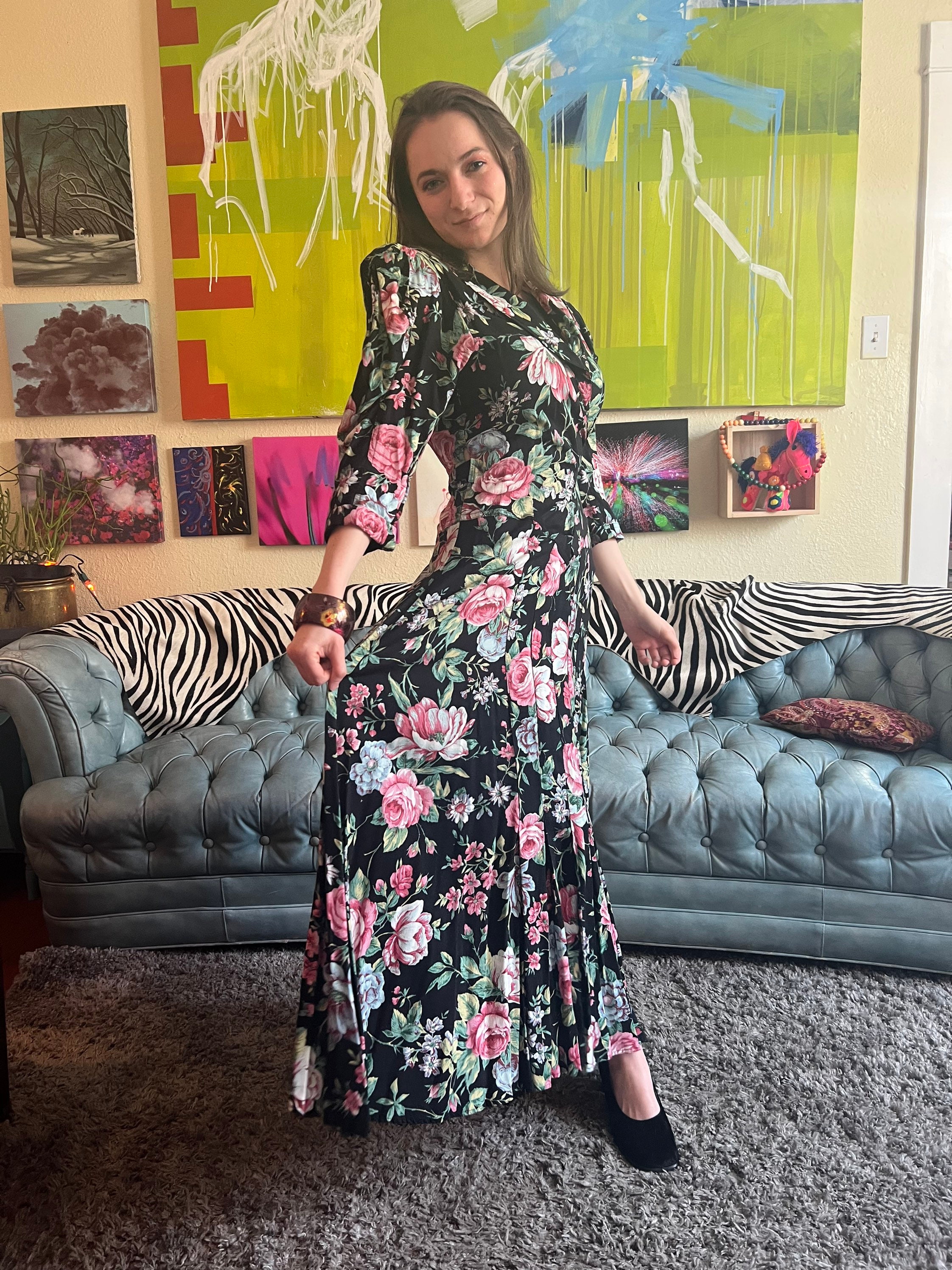 1980's Black and Rose Karen Alexander Dress - Etsy