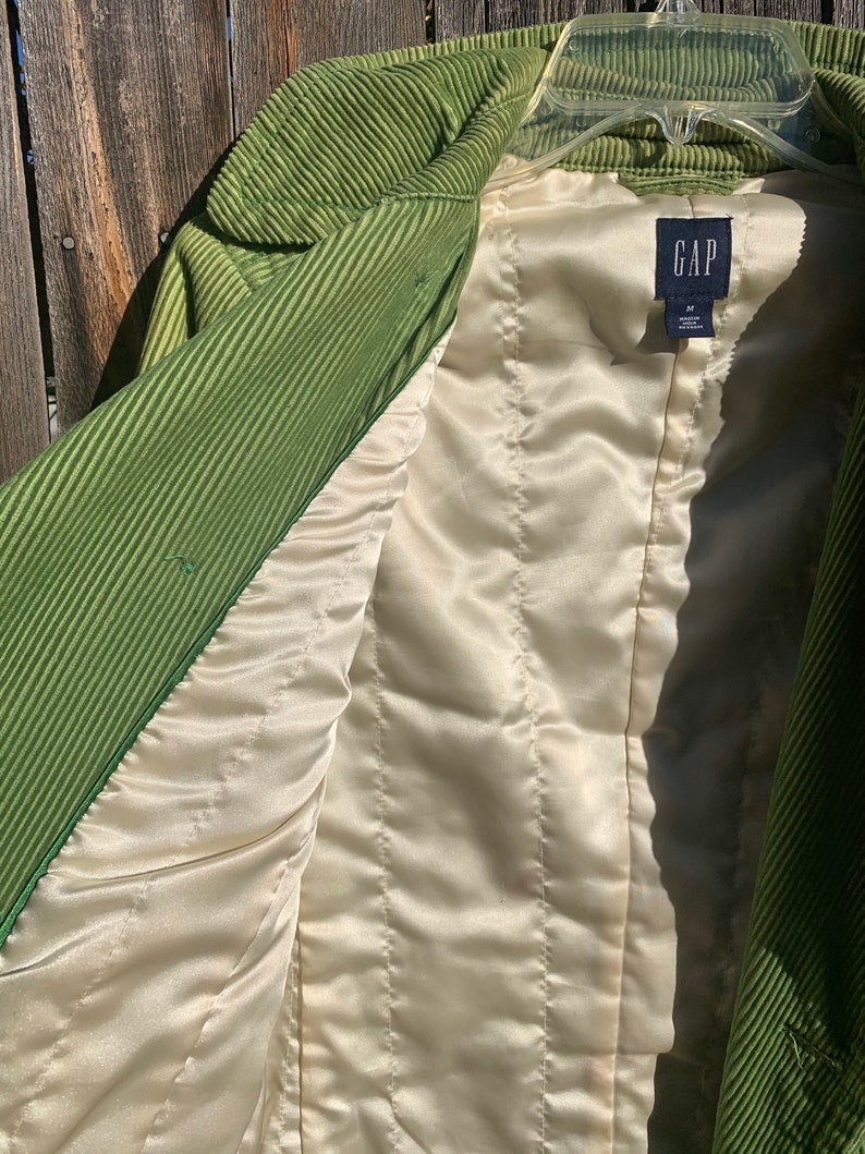 Vintage Grass Kelly Green Gap Corduroy Navy Peacoat with Quilted Insulated Satin Lining