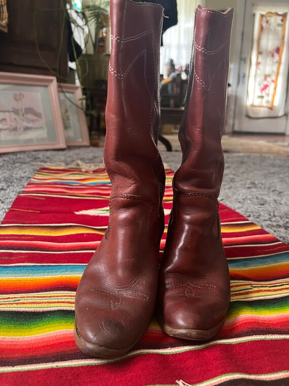 1980’s Open Country honey brown stacked heel Cowb… - image 7