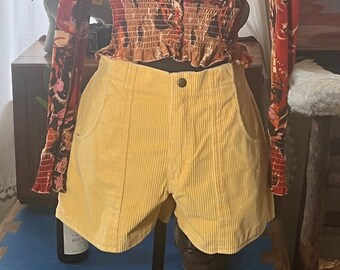 1970s/80s OP ocean pacific longrider butter yellow and grey stitch logo shorts