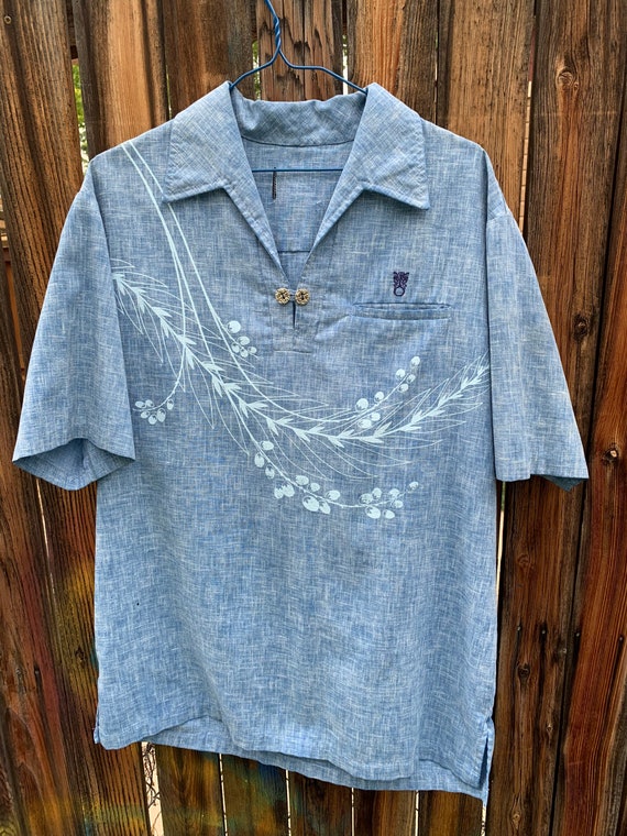 Vintage 1970s Hawaiian Chambray Cababna Tunic Shi… - image 2