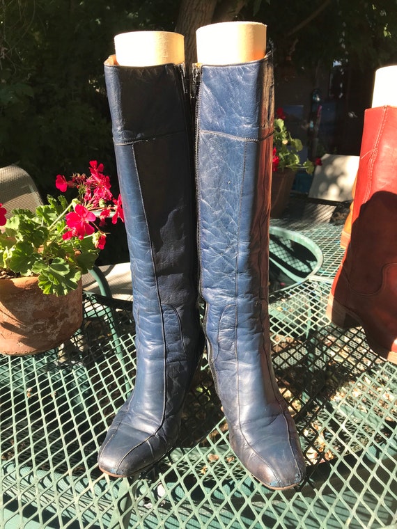 1970’s Charlies Angels Blue Leather High Heel Boot