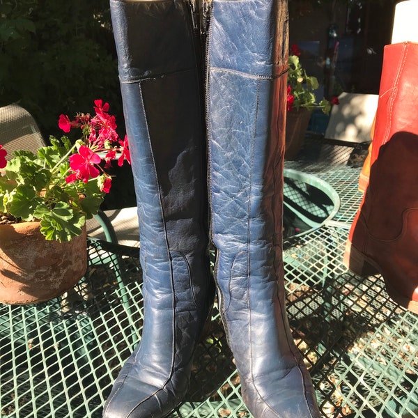 1970’s Charlies Angels Blue Leather High Heel Boots