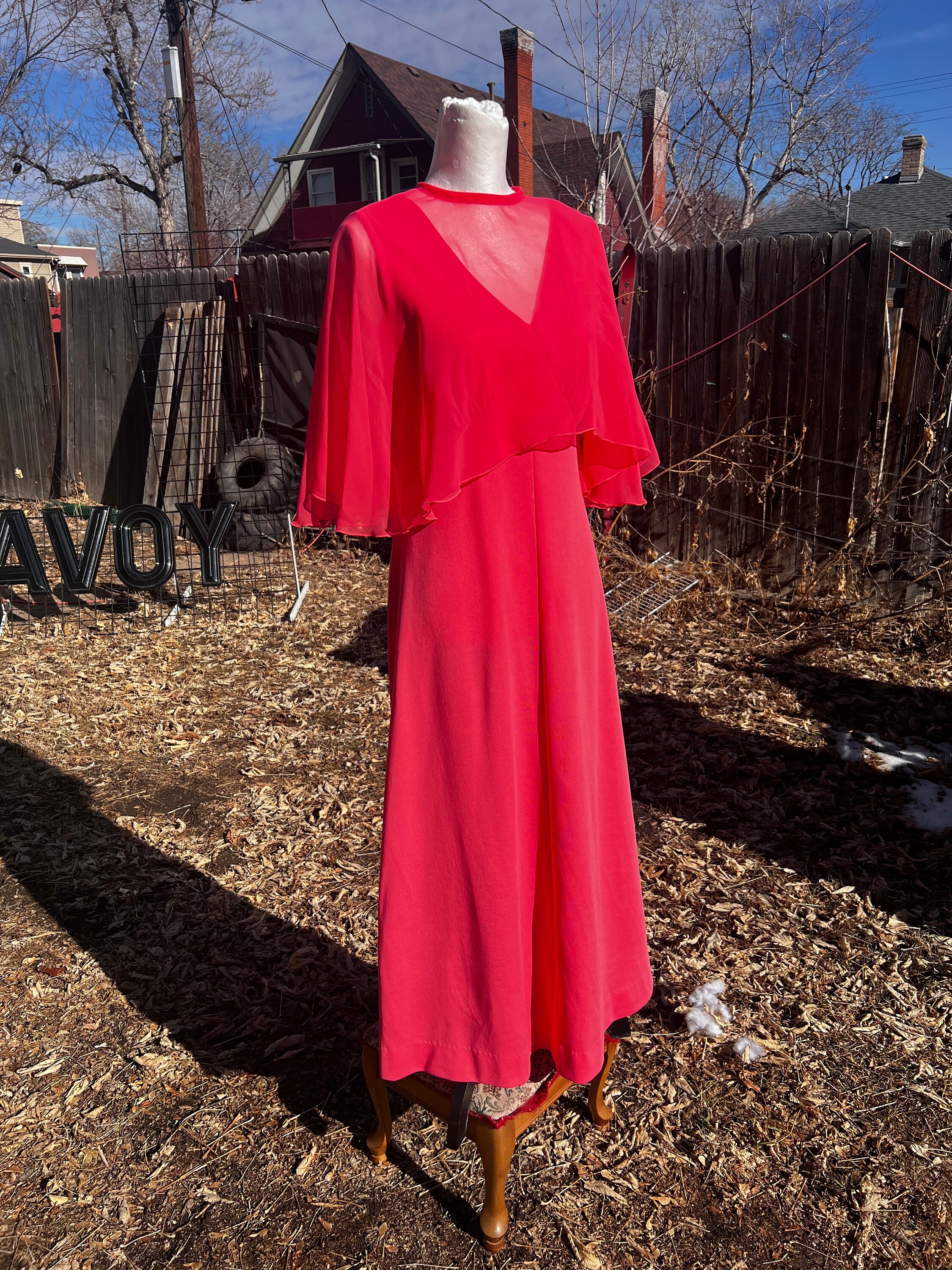 Coral shop cape dress