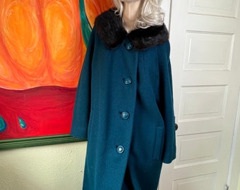 1950’s Blue Boucle Swing Coat with Mink Fur Collar