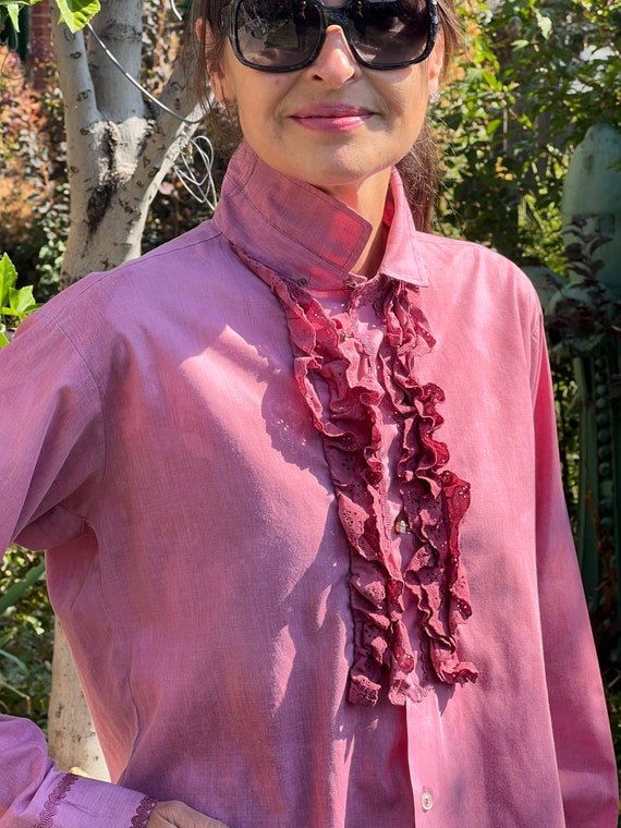 1980’s Hand Dyed Tuxedo Flamenco Shirt with Rhine… - image 1