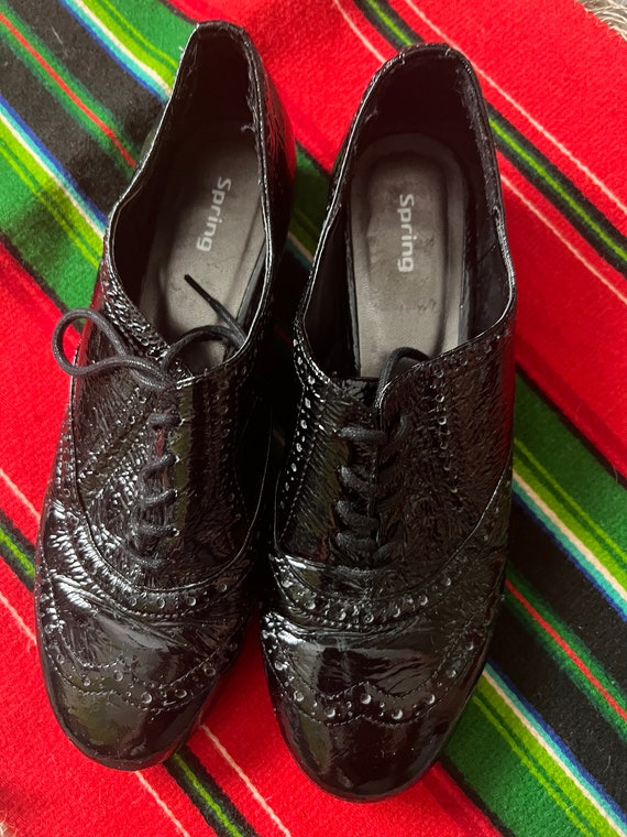 Vintage Spirit Black Patent Leather Dance Oxfords Siz… Gem
