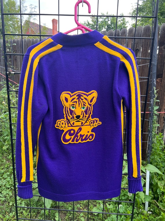 1980s purple and gold  Cardigan Sweater with Embr… - image 5