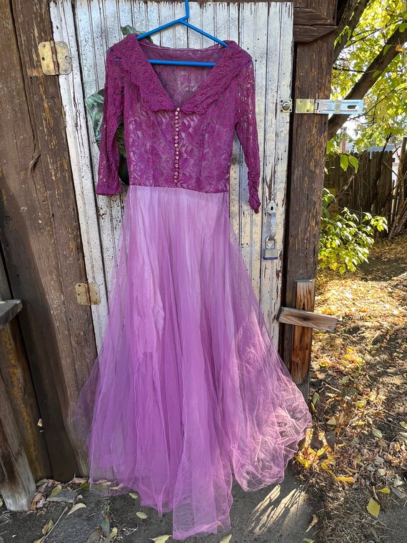 1950’s Purple Lace and Tulle Swing Prom Wedding F… - image 7