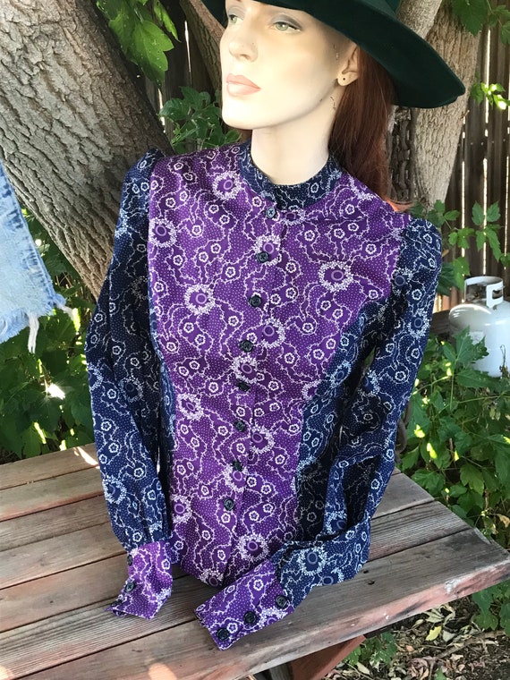 70’s Cottagecore Prairie cotton jewel toned lace … - image 1