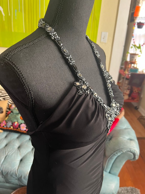 1990s Y2k Cache black matte jersey bejeweled halt… - image 10