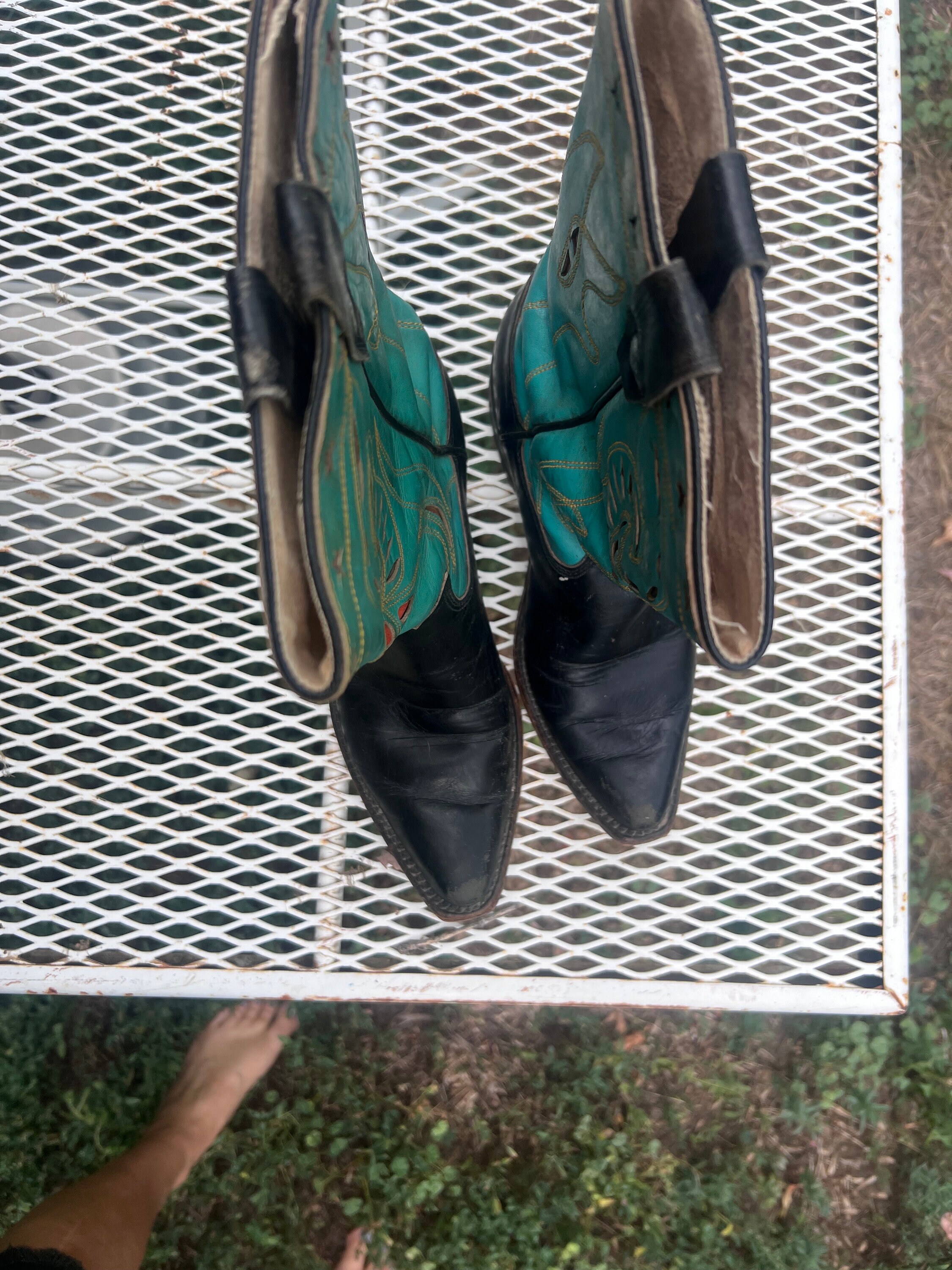 1950s Texas Boot Black and Turquoise With Inlay Thunderbird