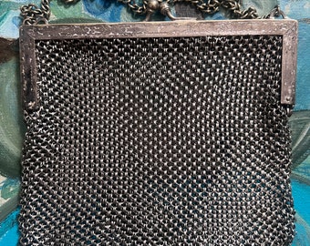 Antique art nouveau Chainmail German Silver Mesh Bag Cocktail Purse