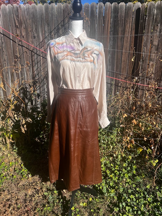 1970’s Gassy Jack nutmeg browm leather midi skirt
